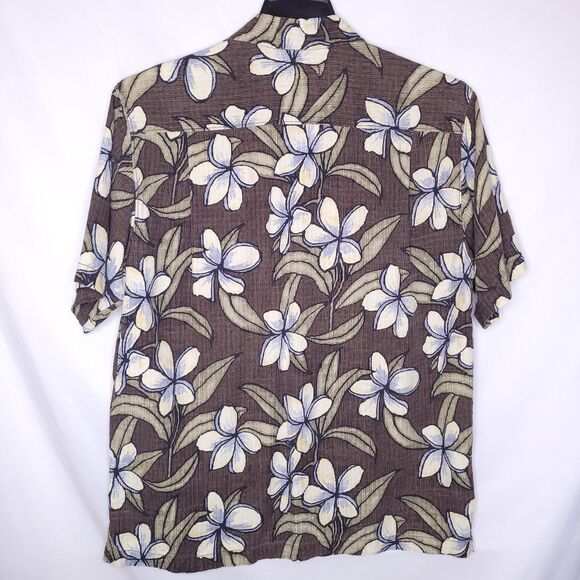 Tommy Bahama Hawaiian Shirt Mens Medium Floral Brown Silk Camp Vacation Resort - Picture 5 of 11